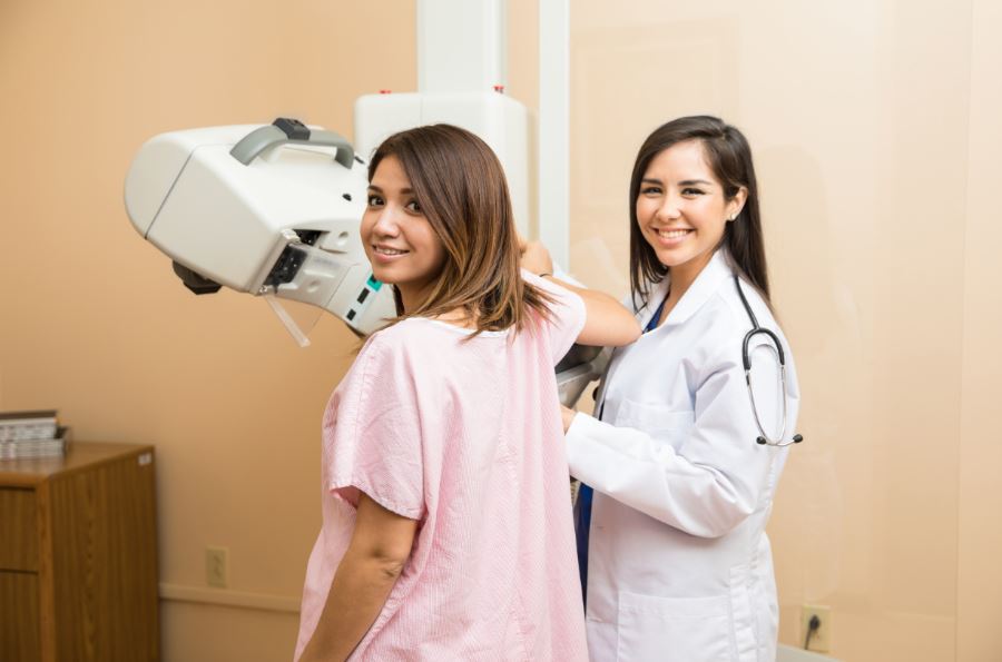 patient ready for mammogram